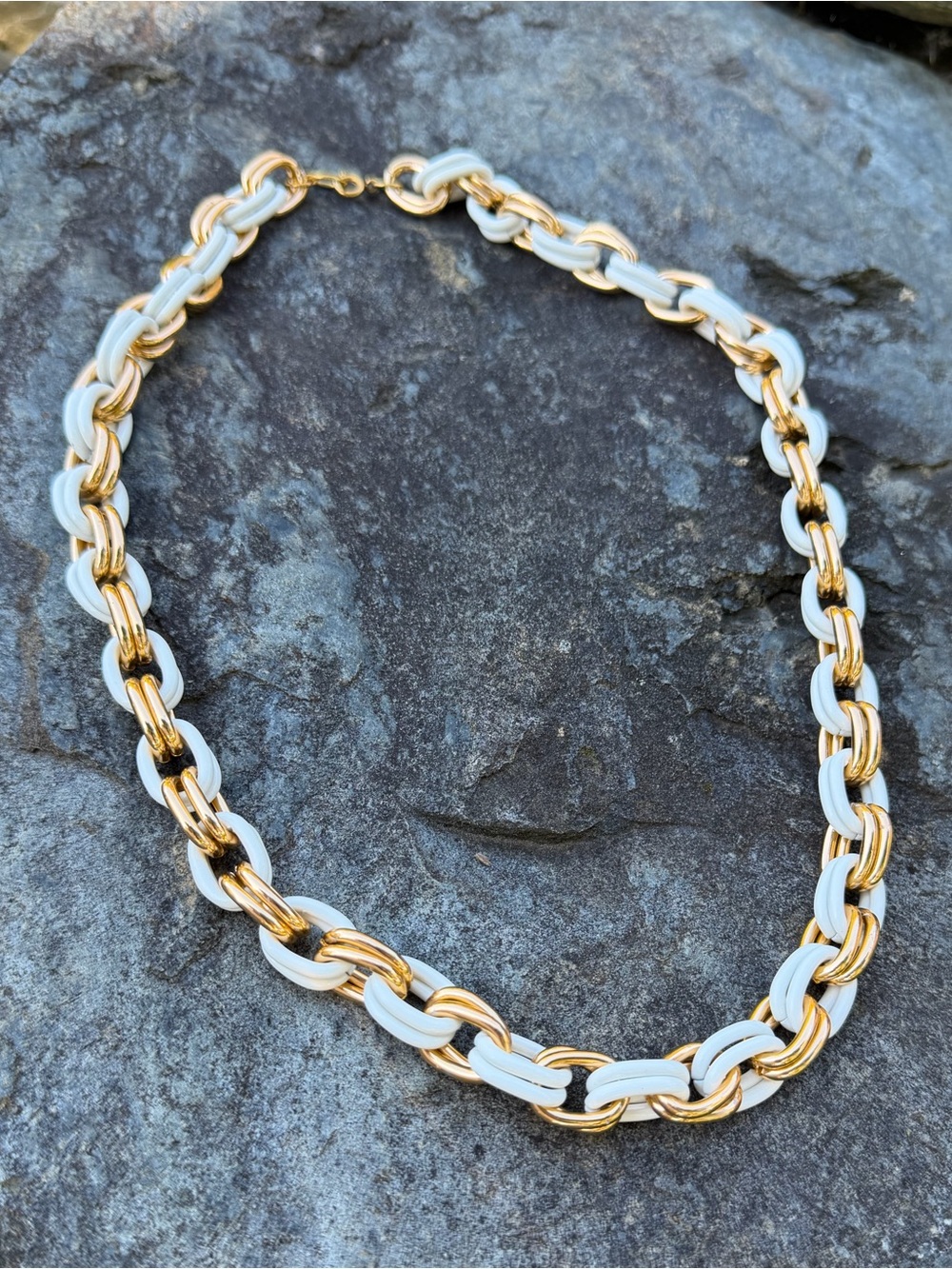 Vintage Gold White Link Chain Statement Necklace